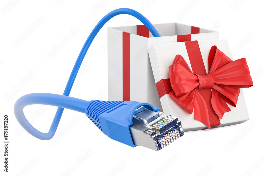 Poster internet connection in gift concept. 3d rendering
