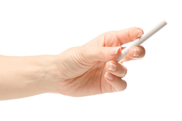 The cigarettes female hand isolation