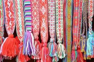 Bright multi-colored tapes for crafts. Ethnic Slavic belt for clothes