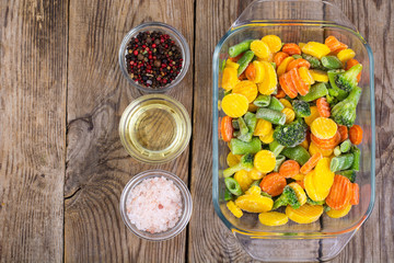 Mix of frozen vegetables in glass