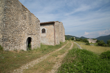 Ancient restored houses in an abandoned mountain village, Central Italy 