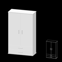 Modern wardrobe. Isolated on black background. 3d Vector illustration.