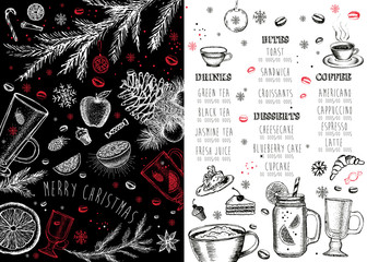 Christmas food menu for restaurant and cafe.