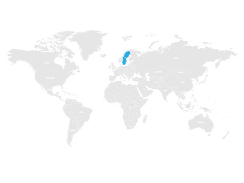 Finland marked by blue in grey World political map. Vector illustration.