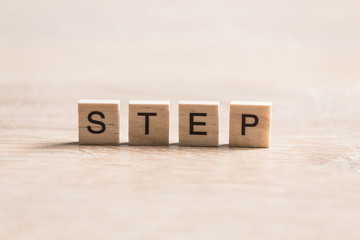 wooden elements with letter collected word step