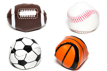 The Collection of sport ball with soccer, rugby, baseball and basket ball on a white background