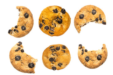 set bitten chip cookie on white background