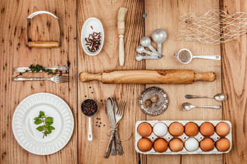 Baking Assembly of Kitchen Utensils and Ingredients