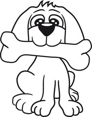 riesiger knochen essen hunger lecker welpe sitzen klein kind warten gehorsam lustig hund süß niedlich haustier comic cartoon