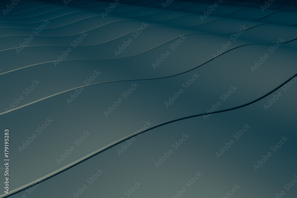 Poster abstract background - a sea of serenity from long symmetrical glossy waves of red hues. illustration