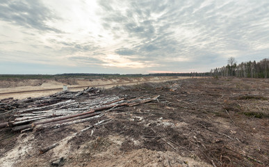 Deforestation to expand sand extraction from the quarry. Destruction of the environment