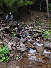 Waterfall at the carpatian mountains green forest