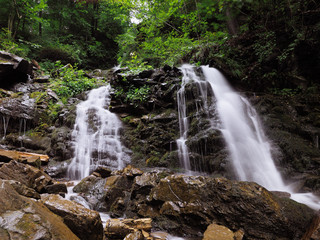 Fototapeta premium Waterfall at the carpatian mountains green forest