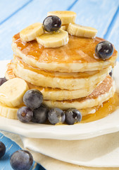 Pancakes with blueberries and banana