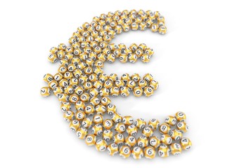 golden lottery balls stack in euro sign shape. 3d illustration