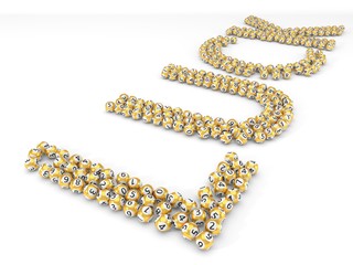 golden lottery balls stack in text shape. 3d illustration