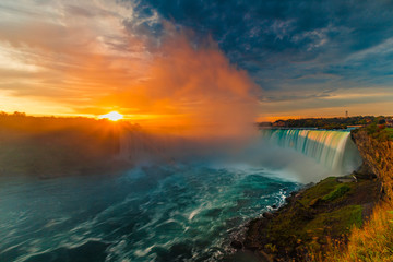 Beautiful Sunrise at Niagara Falls Horseshoe Waterfall