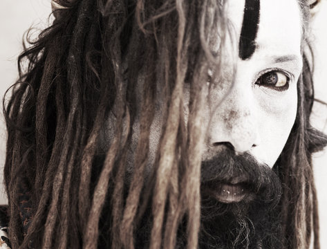 Portrait of Aghori Sadhu. Varanasi. India