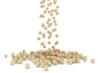 falling golden lottery balls. 3d illustration - obrazy, fototapety, plakaty