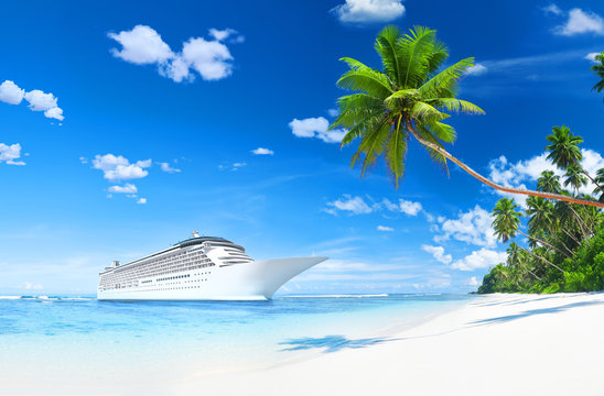 3D cruise ship by the shore