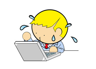 パソコンで大忙しの欧米系ビジネスマン