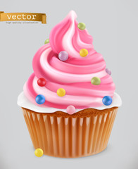 Cupcake, fairy cake. 3d realistic vector icon