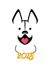 Snow Dog smiles. Vector template for the new 2018 year.