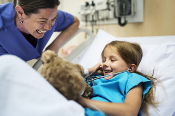 Young Caucasian girl staying at a hospital