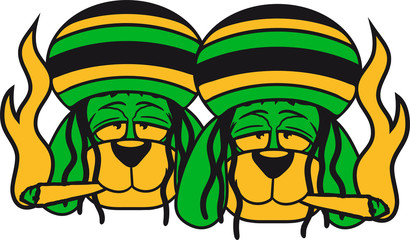 kopf gesicht 2 freunde team paar brüder kiffer raggae jamaika hanf weed stoned kiffen rauchen joint bekifft kind warten gehorsam lustig hund süß niedlich haustier comic cartoon