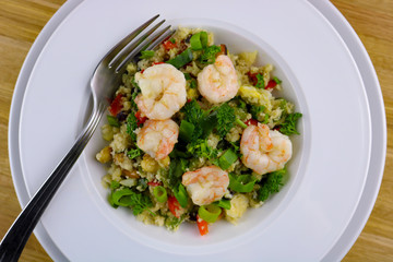 Fried shrimp, toasted cashews and cauliflower stir-fry 