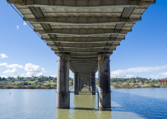 Under Cement and Metal Framed Road Bridge, Murray River, Murray Bridge, SA