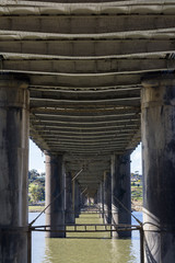 Under Cement and Metal Framed Road Bridge, Murray River, Murray Bridge, SA