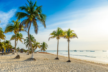 Fototapeta na wymiar Paradise Beach also called Playa Paraiso at Tulum - sunrise at beautiful and tropical caribbean coast of Tulum in Quintana Roo, Riviera Maya, Mexico