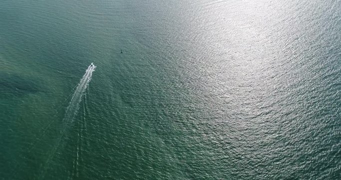 Aerial of speed boat in the sea