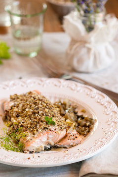 fillet of salmon with hazelnut and wild fennel