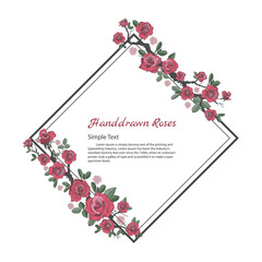 Flower frame of rose. Drawing and sketch on white background.