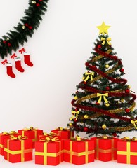 Christmas 3D rendering Decoration and Decorative wall and Portrait concept
