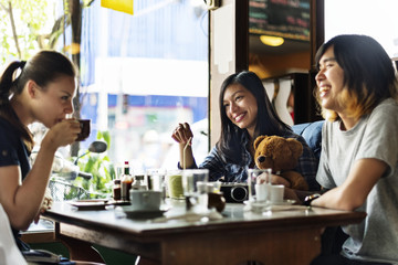 Friends having breakfast at a restaurant