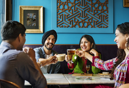 Friends Relaxed Happy Coffee Meeting Concept