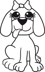 girl mädchen frau weiblich hübsch schön welpe sitzen klein kind warten gehorsam lustig hund süß niedlich haustier comic cartoon