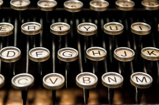 Antique typewriter with round keys