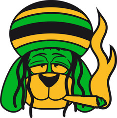gesicht kopf kiffer raggae jamaika hanf weed stoned kiffen rauchen joint bekifft welpe klein kind warten gehorsam lustig hund süß niedlich haustier comic cartoon