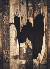 hole of broken grunge wood