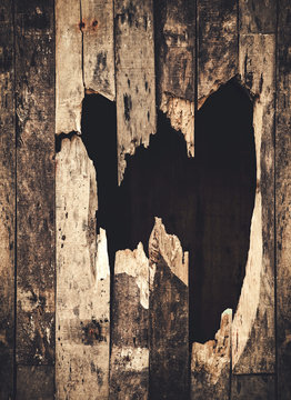 Fototapeta hole of broken grunge wood