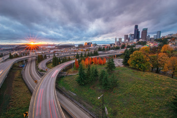 The Seattle Skyline and Freeway from Rizal Bridge