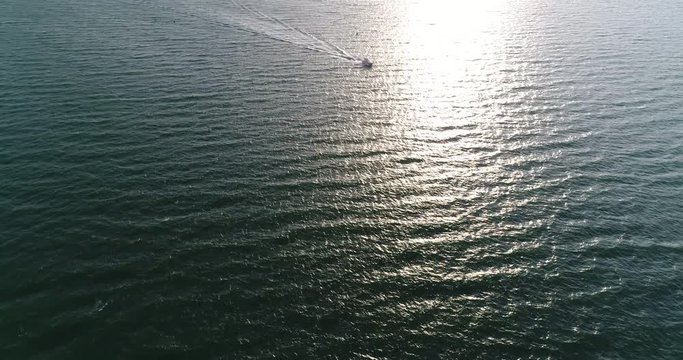 Aerial of speed boat in the sea