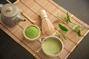 Matcha. Organic Green Matcha Tea ceremony. Matcha powder. Cooking with matcha.