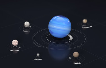 Uranus - planet and moon. This image elements furnished by NASA, 3d Illustration.