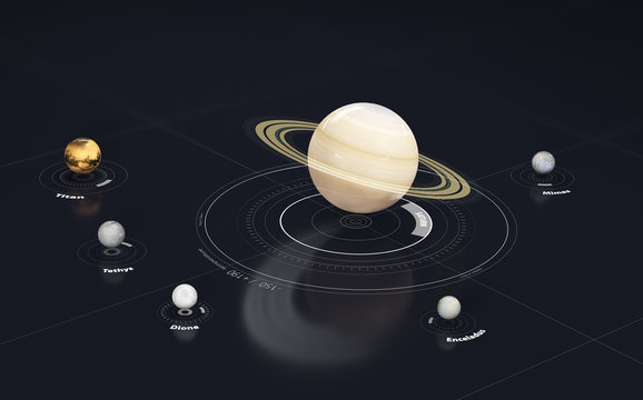 Saturn - planet and moon. This image elements furnished by NASA, 3d Illustration. - Powered by Adobe