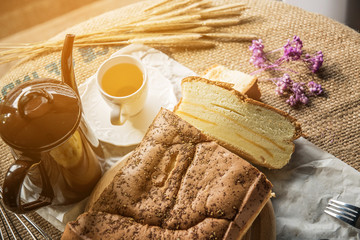 butter cake with props surrounded.